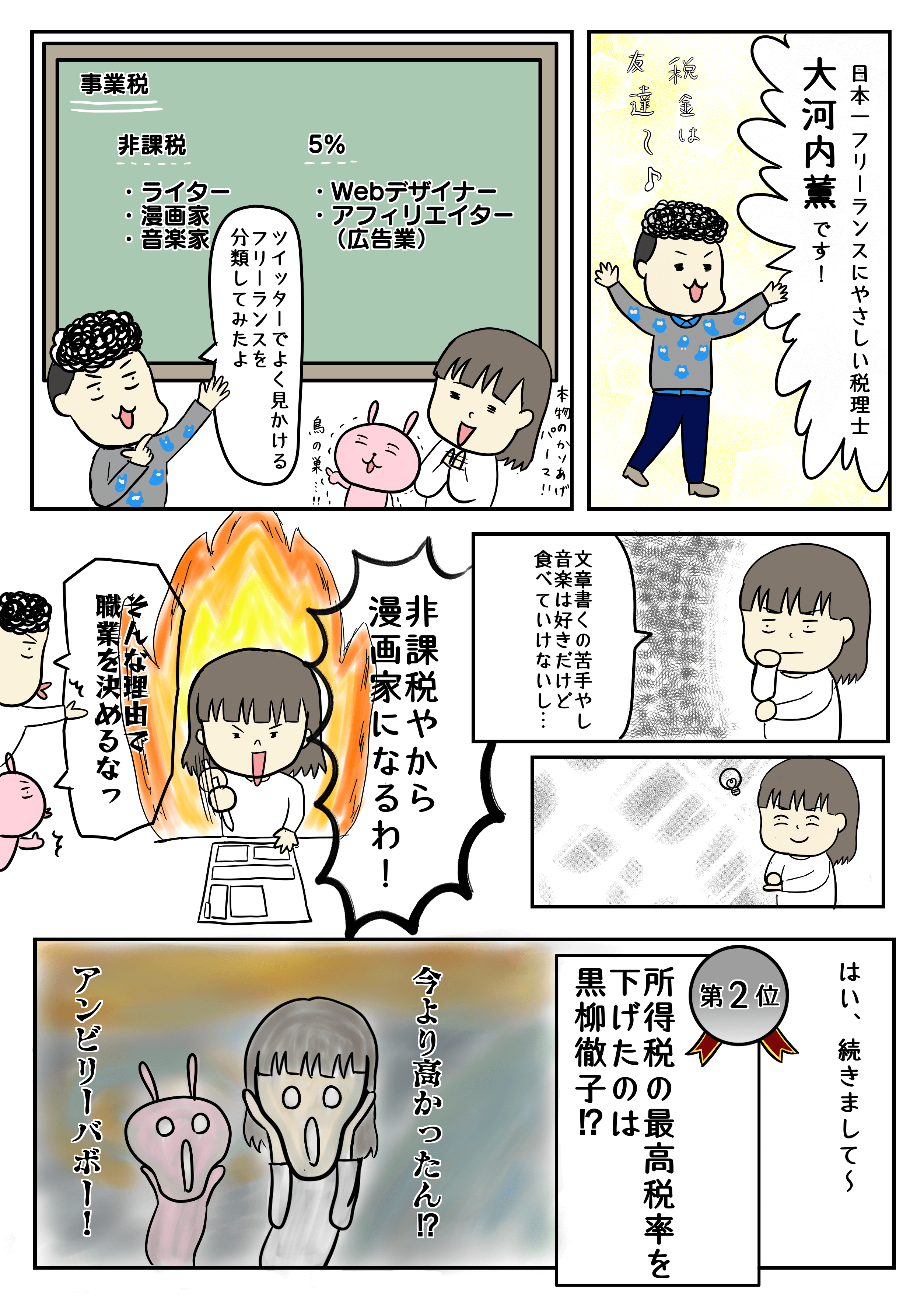 漫画家あんじゅ先生　フリーランス税本　税理士大河内薫先生　
